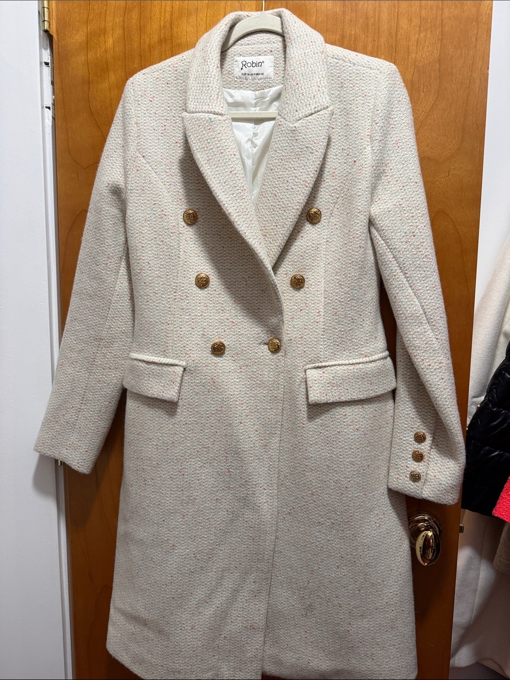 Cream Double-Breasted Wool-Blend Coat